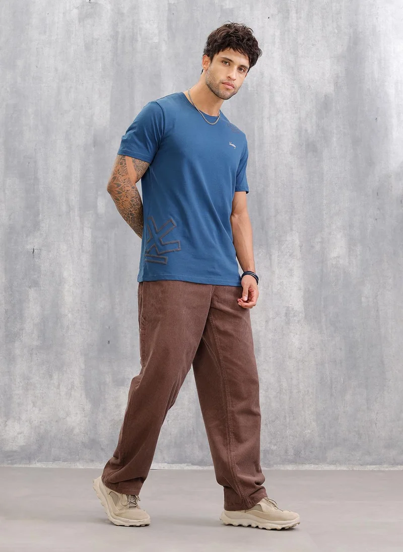 روجن Puff Printed Regular Fit T-shirt | Blue